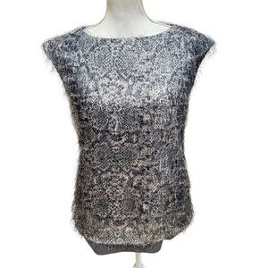 Nwot Banana Republic sleeveless python print fuzzy gray blouse size xs/small